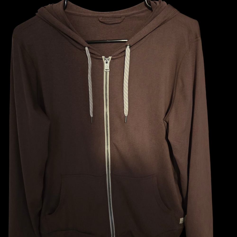Women's Brown Heather Zip-Up Vuori Hoodie. 2.0